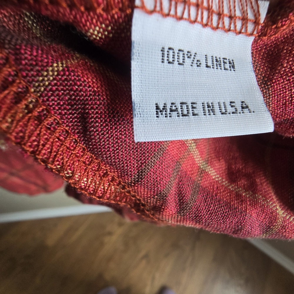 Bryn Walker Nolan Linen Dress Sz Large Red Plaid Cowl Neck Lagenlook Oversized - Picture 6 of 9